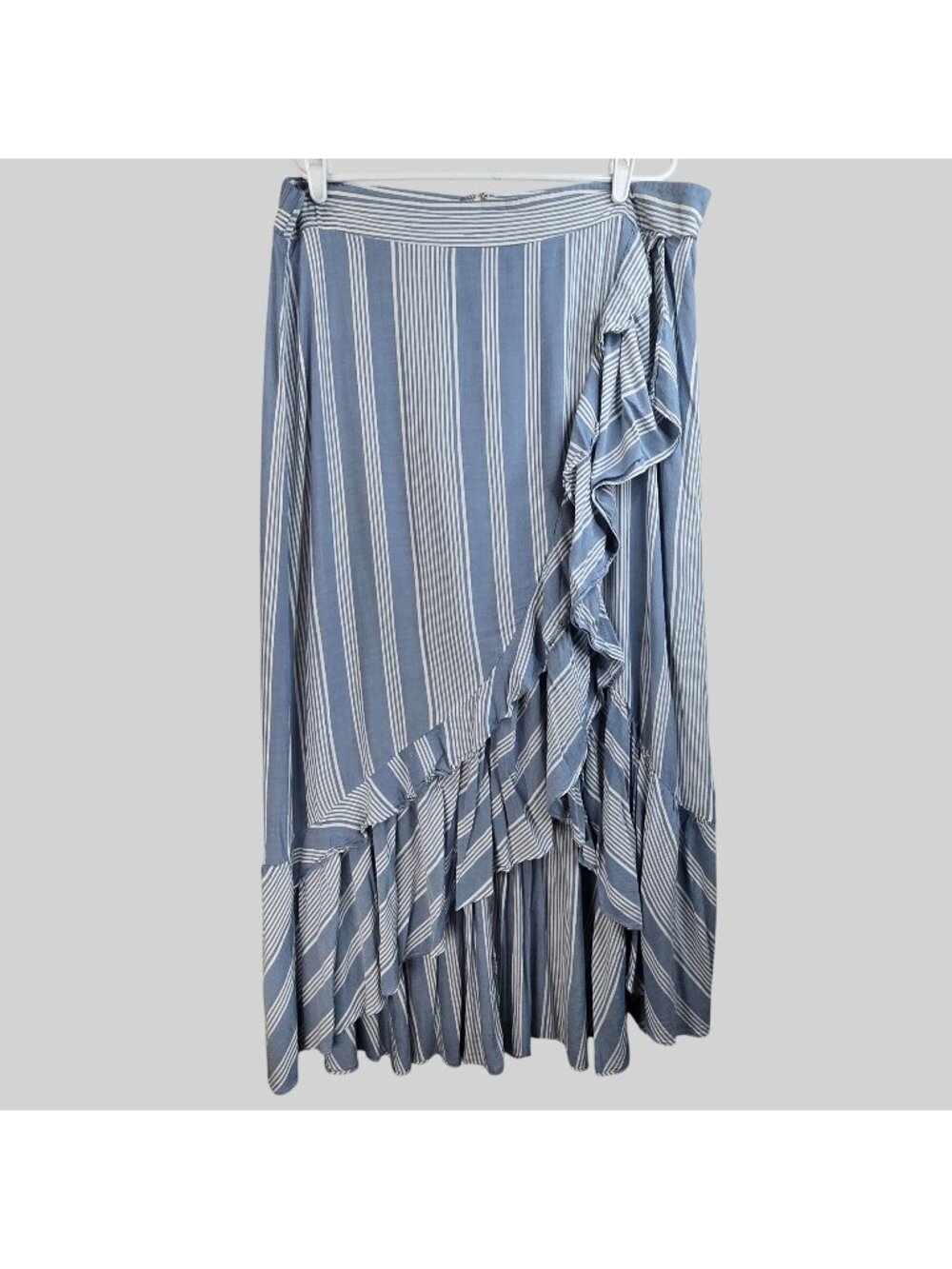 Ruffle Tiered Maxi Skirt Plus Size 3x Blue White Stripe‎ Flowy Coastal Nautical